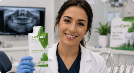 Dental professional holding LumiCare product