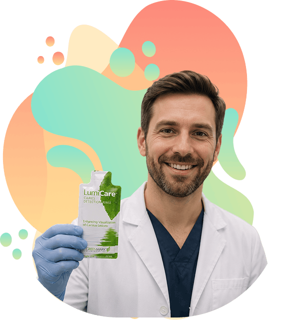 Dentist holding LumiCare product pack