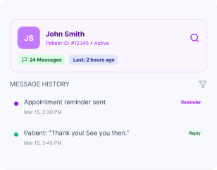 Conversation history timeline showing messages and updates