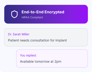 Secure messaging interface showing encrypted clinical communication