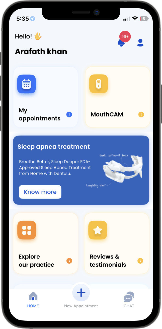 Dental access 360 mobile app interface showing appointments and features