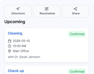 Appointments screen showing upcoming bookings and schedule