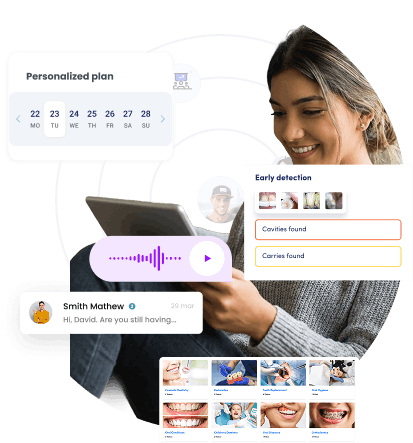 User interacting with dental mobile app features