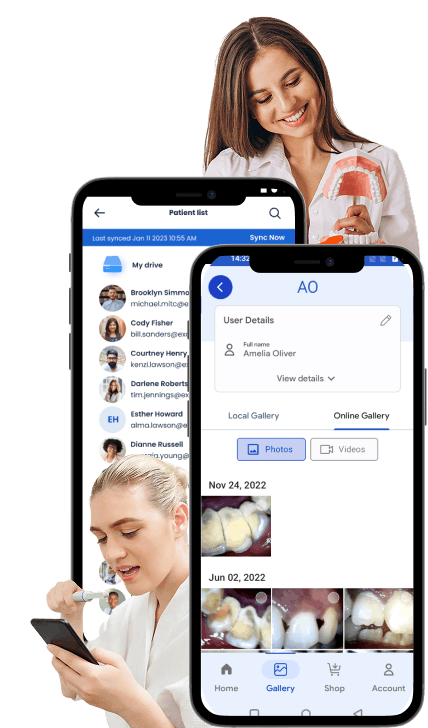 Mobile app showing oral health monitoring with MouthCAM integration