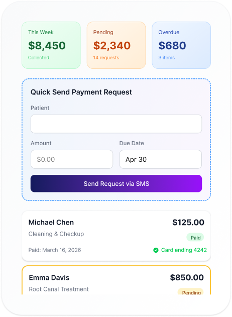 Payments and billing dashboard interface