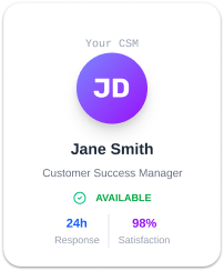 Account manager profile card with support availability and performance metrics