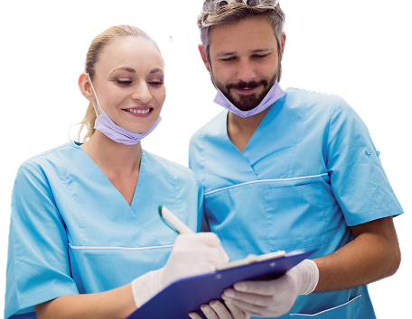 Dental professionals discussing implementation timeline