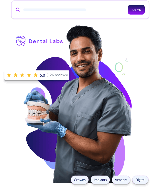 Dental lab specialist holding dental model