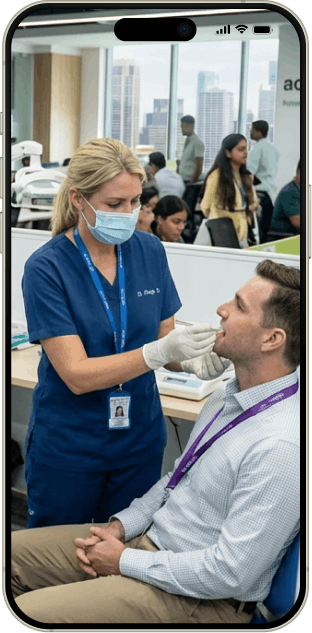 Corporate dental checkup for employee using mobile dental system
