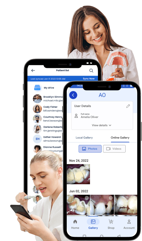 Mobile apps showing provider dashboard and patient oral health tracking interface