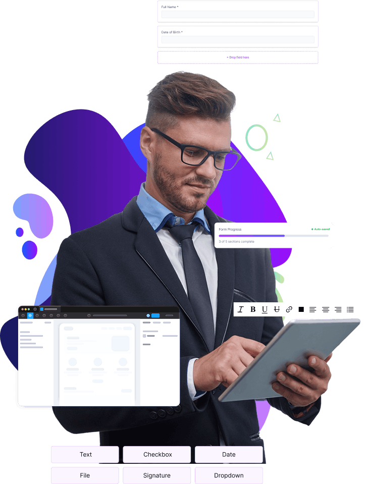 Man using tablet for form builder