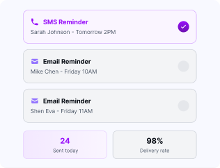 Automated reminder system showing appointment notifications and alerts