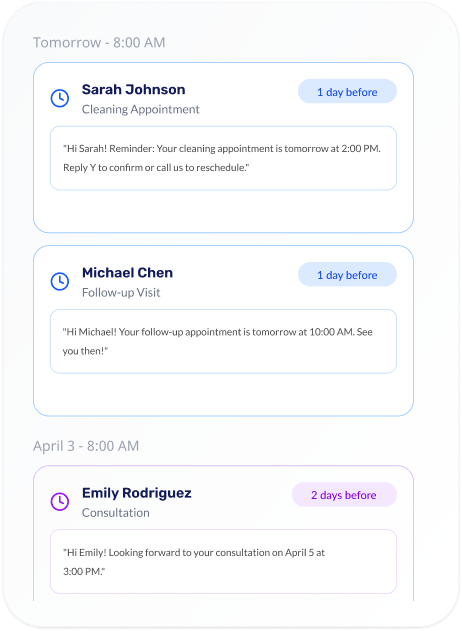 Automated reminders interface