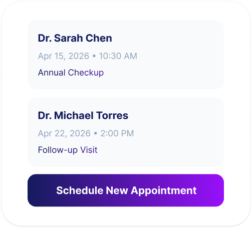 Patient booking appointments interface with schedule and doctor details