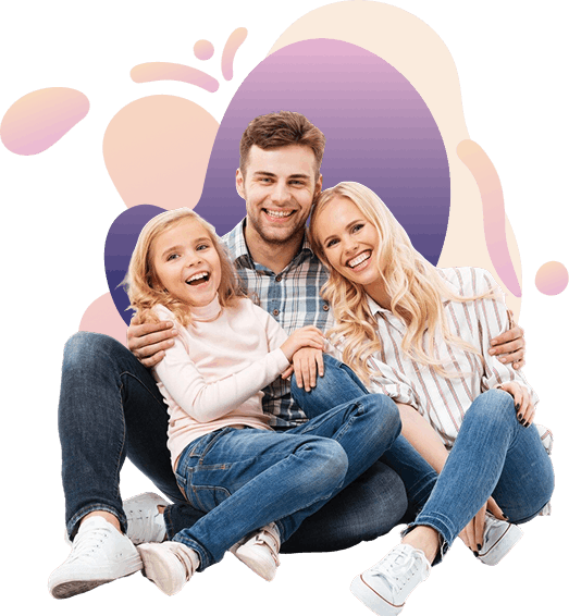 Happy family sitting together representing family management in dental care