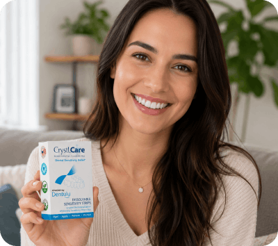 Patient holding CrystLCare product
