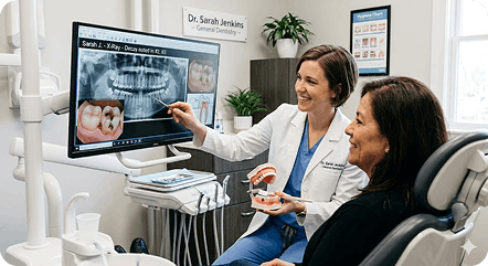 Patient using mobile app to track oral health at home