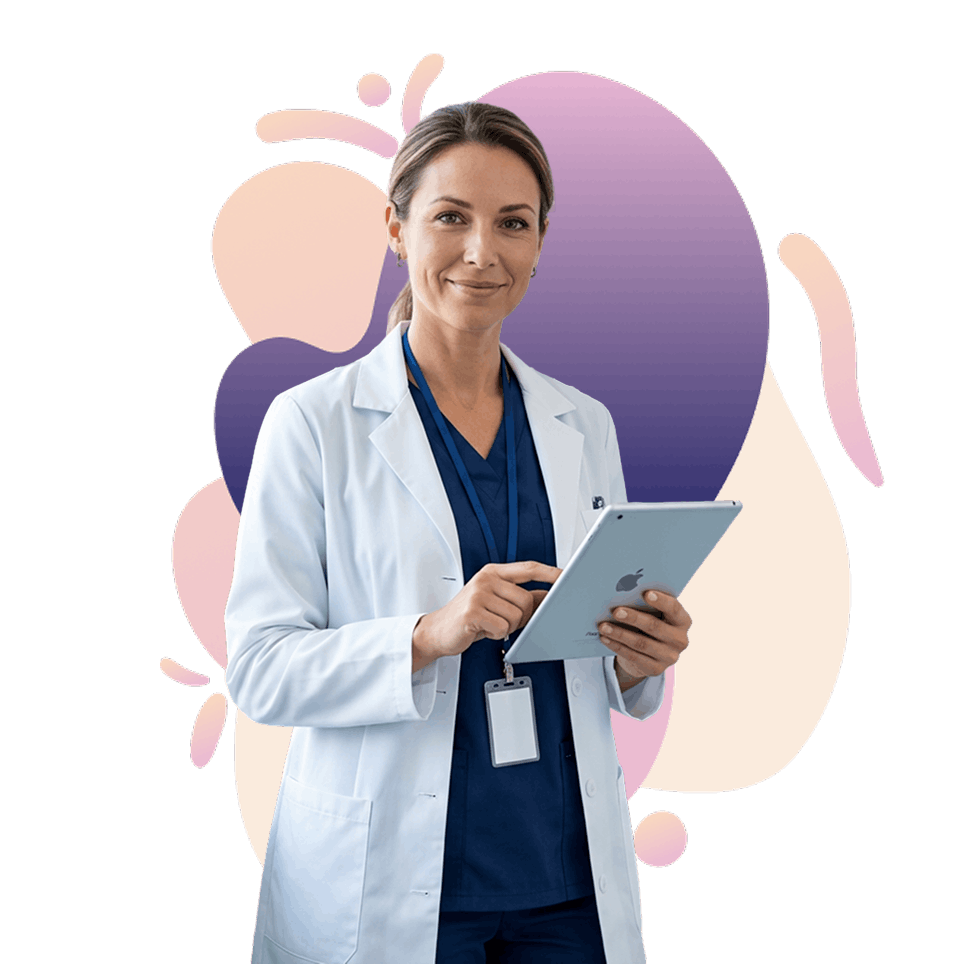 Solo dental provider using a mobile device in a modern clinical setting