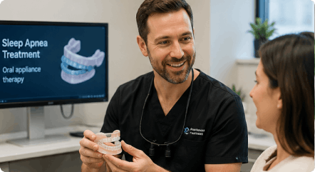 Dentist discussing sleep apnea treatment with patient