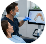 Dental office team reviewing patient scan