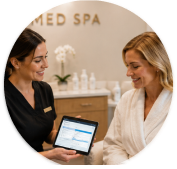 Med spa professionals consulting with client