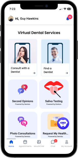 Provider mobile app interface showing virtual dental services dashboard