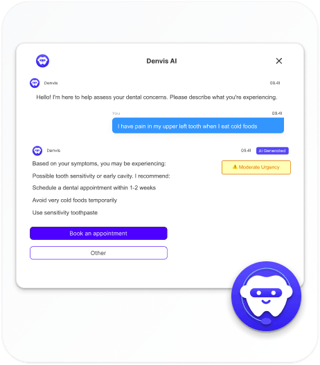 AI dental assistant chat interface showing automated patient responses