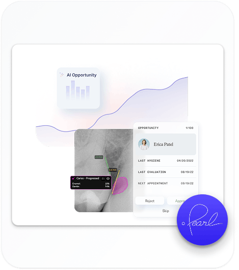 AI radiograph analysis showing caries detection with highlighted areas and confidence scoring