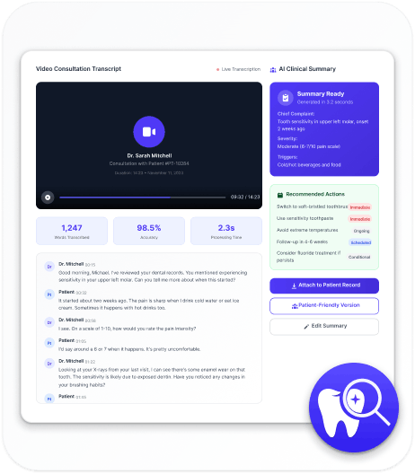 AI system generating consultation summaries with key findings and treatment recommendations