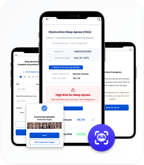 AI-powered sleep apnea screening interface analyzing patient risk and generating recommendations