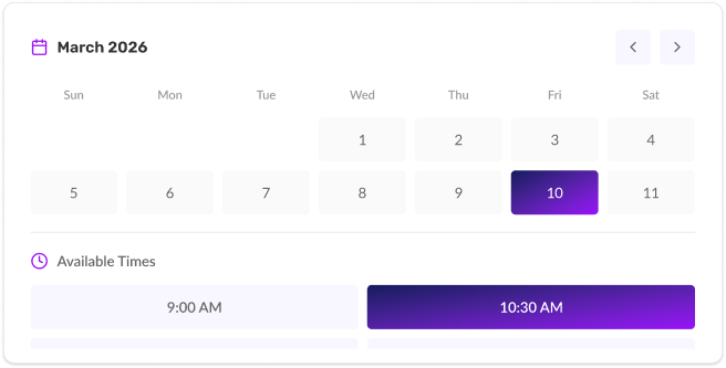 Online booking calendar interface