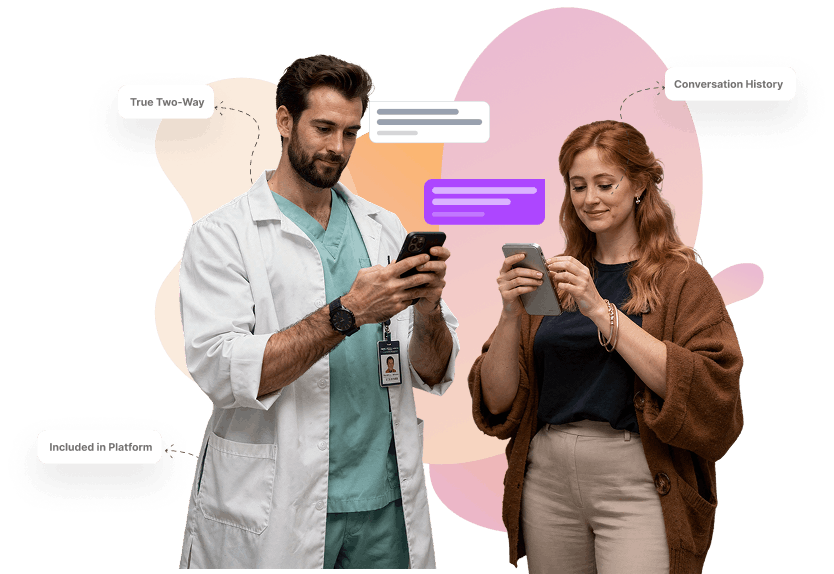 Doctor and patient using mobile phones for with Dentulu Pro communication