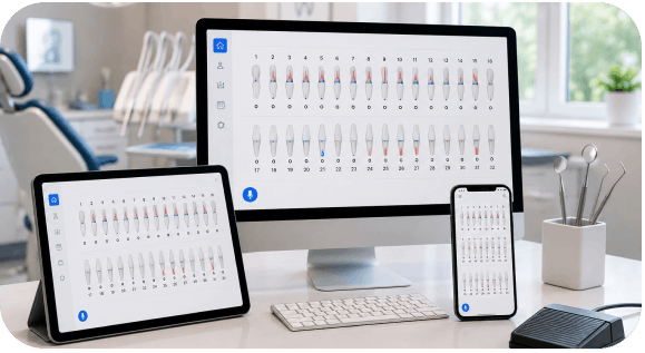 Multiple devices showing dental charting software interface