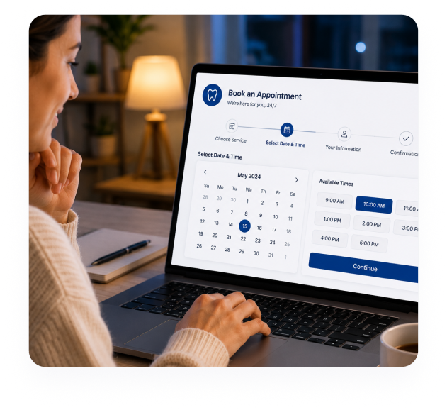 Patient booking a dental appointment online using laptop