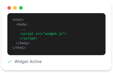 Website code editor showing Dentulu widget installation